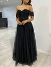 Ball Gown/Princess Off-the-shoulder Glitter Floor-length Prom Dresses With Beading #UKM020118161