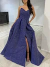 Ball Gown/Princess V-neck Glitter Sweep Train Prom Dresses With Pockets #UKM020118304