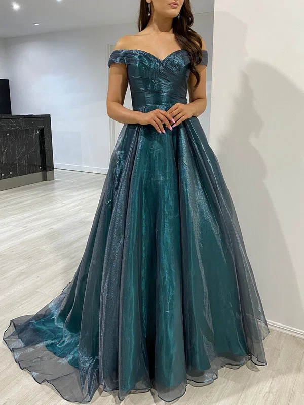 Ball Gown/Princess Off-the-shoulder Organza Sweep Train Prom Dresses With Pockets #UKM020118307