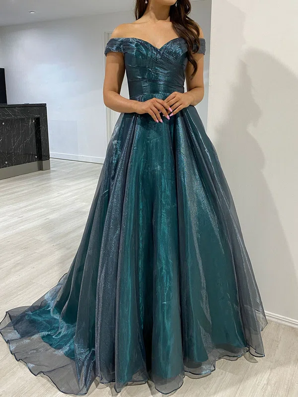 Ball Gown Off-the-shoulder Tulle Prom Dresses With Ruched #UKM020118307