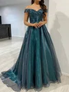 Ball Gown Off-the-shoulder Tulle Prom Dresses With Ruched #UKM020118307