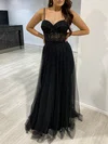 A-line Sweetheart Tulle Glitter Floor-length Prom Dresses With Appliques Lace #UKM020118308
