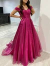 Ball Gown/Princess Off-the-shoulder Organza Sweep Train Prom Dresses With Ruched #UKM020118313