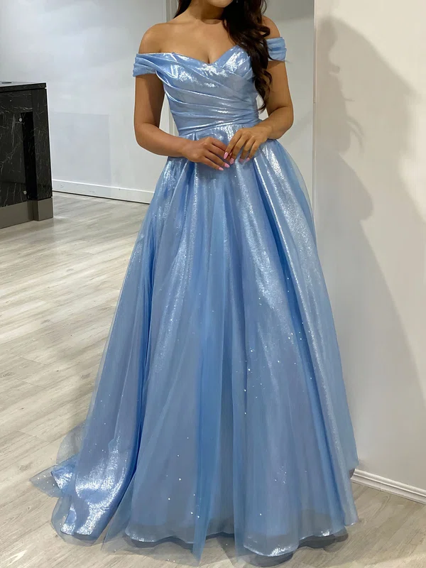 Ball Gown Off-the-shoulder Tulle Prom Dresses With Ruched #UKM020118314