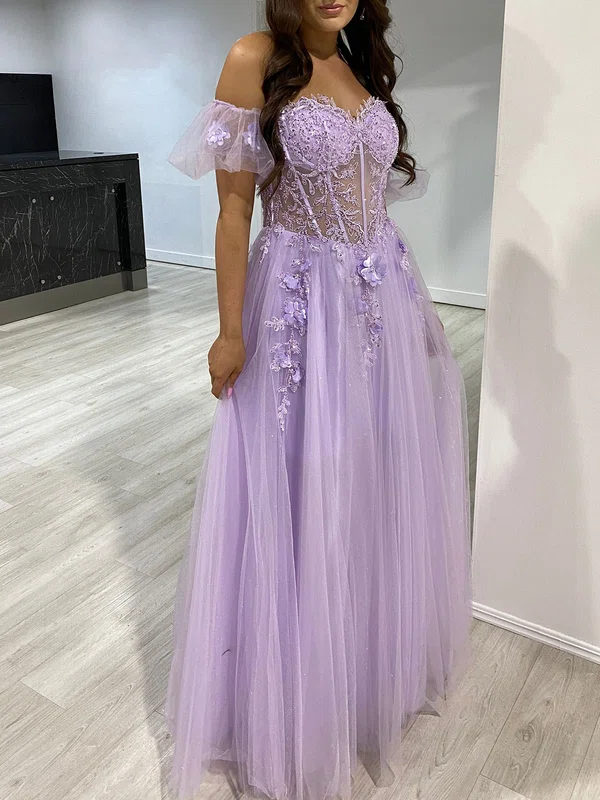 Ball Gown/Princess Sweetheart Tulle Glitter Floor-length Prom Dresses With Sequins #UKM020118317