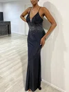 Trumpet/Mermaid V-neck Jersey Sweep Train Prom Dresses With Beading #UKM020118324