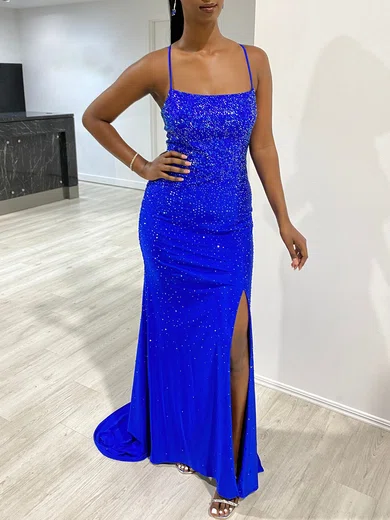 Mermaid Square Neck Jersey Beaded Prom Dresses #UKM020118338