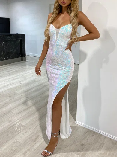 Sheath/Column V-neck Sparkly Sequin Prom Dresses #UKM020118394