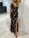 Sheath/Column V-neck Lace Floor-length Prom Dresses With Sequins #UKM020118407