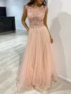 Ball Gown/Princess Illusion Tulle Floor-length Prom Dresses With Appliques Lace #UKM020118408
