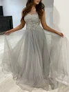 Ball Gown/Princess Illusion Tulle Floor-length Prom Dresses With Appliques Lace #UKM020118409