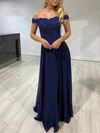 A-line Off-the-shoulder Chiffon Floor-length Prom Dresses With Appliques Lace #UKM020118457