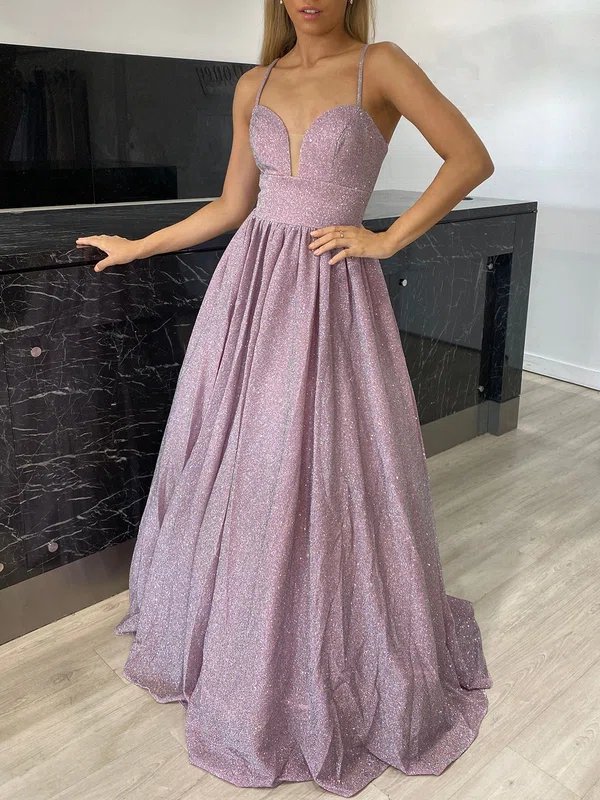 Ball Gown/Princess V-neck Glitter Floor-length Prom Dresses #UKM020118502