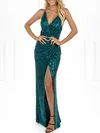 Sheath/Column V-neck Sequined Floor-length Prom Dresses With Ruched #UKM020118538