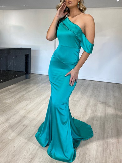 Mermaid One Shoulder Satin Modest Prom Dresses #UKM020118567
