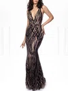 Sheath/Column V-neck Sequined Floor-length Prom Dresses #UKM020118579