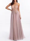 Ball Gown/Princess V-neck Tulle Floor-length Prom Dresses With Beading #UKM020118581
