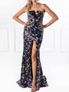 Trumpet/Mermaid Straight Sequined Sweep Train Prom Dresses With Split Front #UKM020118588