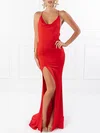 Trumpet/Mermaid Cowl Neck Jersey Sweep Train Prom Dresses With Split Front #UKM020118598