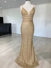 Trumpet/Mermaid V-neck Glitter Sweep Train Prom Dresses #UKM020118606