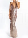 Sheath/Column V-neck Sequined Floor-length Prom Dresses #UKM020118636