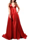 Ball Gown/Princess V-neck Satin Sweep Train Prom Dresses #UKM020118650