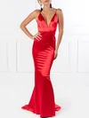 Trumpet/Mermaid V-neck Silk-like Satin Sweep Train Prom Dresses With Ruched #UKM020118662