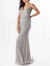 Trumpet/Mermaid V-neck Tulle Sweep Train Prom Dresses With Sequins #UKM020118667