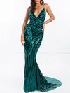 Trumpet/Mermaid V-neck Sequined Sweep Train Prom Dresses #UKM020118669