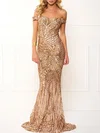 Trumpet/Mermaid Off-the-shoulder Sequined Sweep Train Prom Dresses #UKM020118680