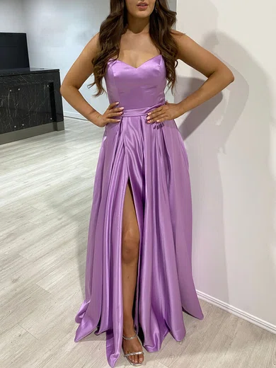 Ball Gown V-neck Satin Prom Dresses With Ruched #UKM020118684