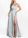 Ball Gown/Princess Straight Glitter Sweep Train Prom Dresses With Split Front #UKM020118687