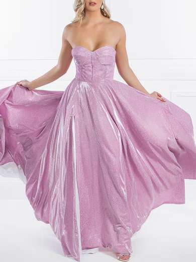A-line Strapless Glitter Prom Dresses With Split #UKM020118688