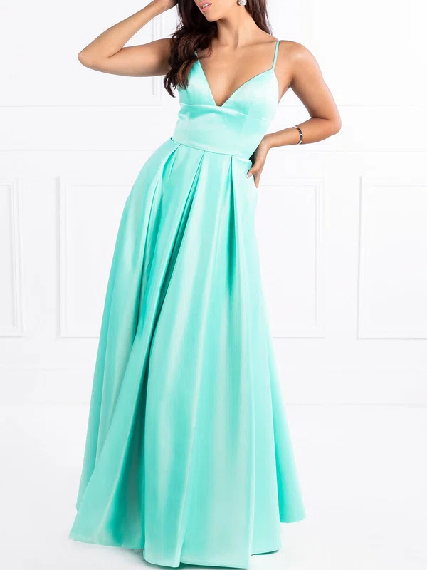 Ball Gown/Princess V-neck Satin Floor-length Prom Dresses #UKM020118700