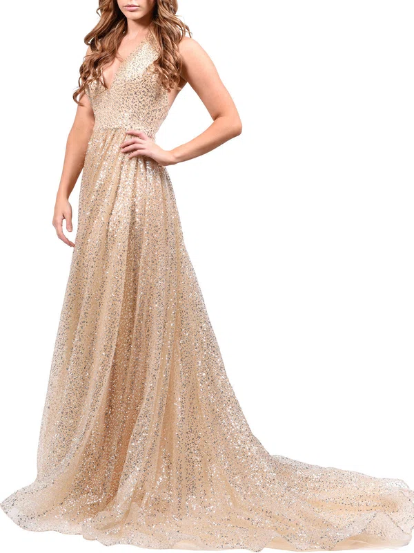 Ball Gown/Princess Halter Glitter Sweep Train Prom Dresses #UKM020118704