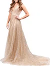 Ball Gown/Princess Halter Glitter Sweep Train Prom Dresses #UKM020118704