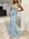 Trumpet/Mermaid Square Neckline Tulle Sweep Train Prom Dresses With Beading #UKM020118709