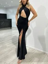 Trumpet/Mermaid Halter Jersey Floor-length Prom Dresses With Ruched #UKM020117791