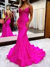 Trumpet/Mermaid V-neck Jersey Sweep Train Prom Dresses With Crystal Detailing #UKM020119676