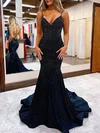 Trumpet/Mermaid V-neck Jersey Sweep Train Prom Dresses With Crystal Detailing #UKM020119677