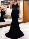 Trumpet/Mermaid V-neck Jersey Sweep Train Prom Dresses With Crystal Detailing #UKM020119691