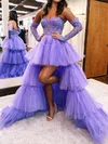 Ball Gown/Princess Sweetheart Lace Tulle Asymmetrical Prom Dresses With Tiered #UKM020119700