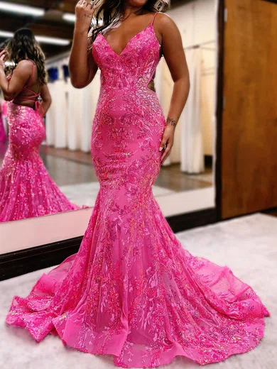 Sequin Trumpet Mermaid Fuchsia High Neck Prom Dress