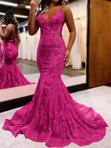 Sequin Trumpet Mermaid Fuchsia High Neck Prom Dress