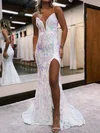 Trumpet/Mermaid V-neck Sequined Sweep Train Prom Dresses With Split Front #UKM020119739