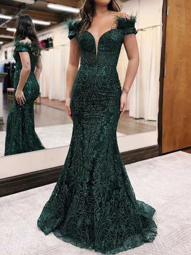 Trumpet/Mermaid Off-the-shoulder Sequined Sweep Train Prom Dresses With Feathers / Fur #UKM020119760
