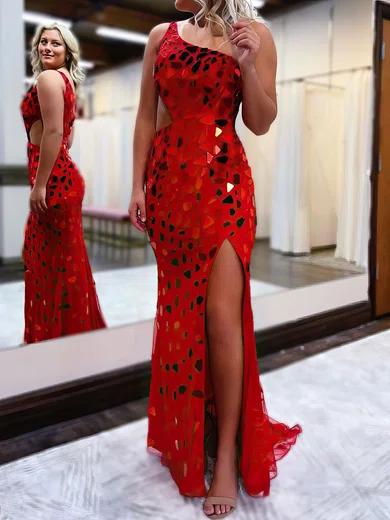 Sheath/Column One Shoulder Cut Out Sparkly Sequin Prom Dresses #UKM020119771
