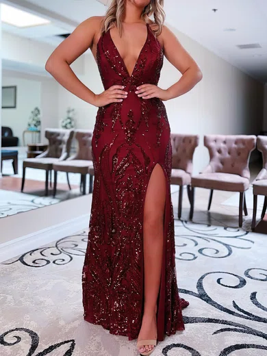 Mermaid Halter Backless Sparkly Sequin Prom Dresses #UKM020119777