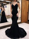 Trumpet/Mermaid V-neck Jersey Sweep Train Prom Dresses With Feathers / Fur #UKM020119779