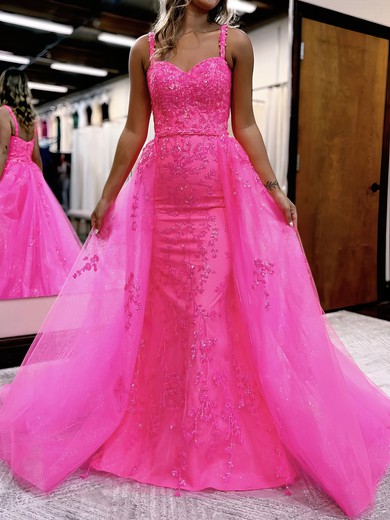 Ball Gown/Princess Sweetheart Tulle Glitter Watteau Train Prom Dresses With Beading #UKM020119794